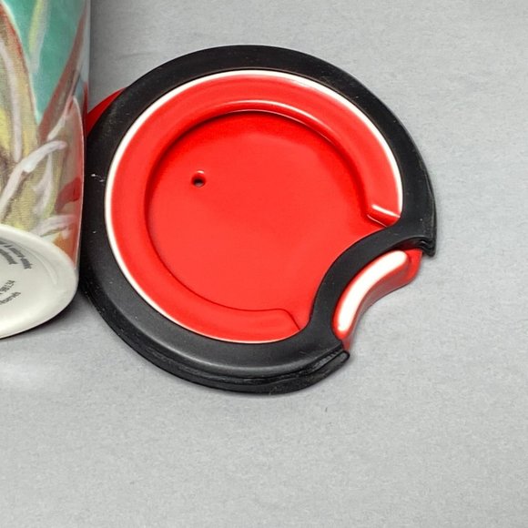 Starbucks 2014 Watercolor Floral 10 oz Ceramic Traveler Tumbler Mug Red Lid - Picture 10 of 12